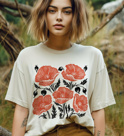 Vintage Poppy Botanical Shirt, Beauty Of Nature Tee, Wildflowers Tee Shirt,Poppy Flower T-Shirt, Cottage Core Floral Shirt