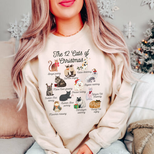 Christmas Cat Sweatshirt,12 Cats Of Christmas,Meowy Christmas,Cat Sweater,Cat Lover Gift,Cozy Holiday Sweatshirt, Christmas Crewneck