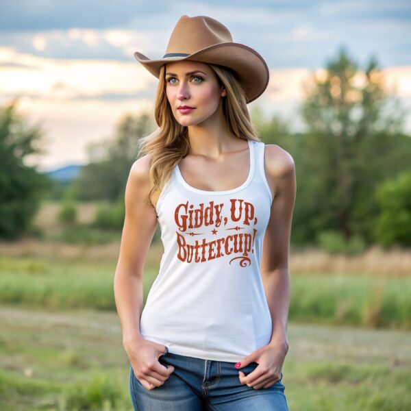 Giddy Up Buttercup Women Western Rodeo Graphic Tank Top, Funny Cute Western Summer Tank, Cute Casual Cowgirl Summer Top, Western Style Lady