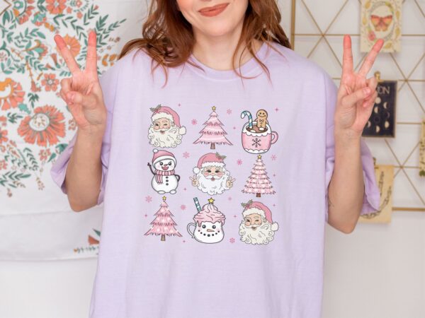 Comfort Colors® Pink Christmas Tree Tshirt, Cute Christmas Vibes , Merry And Bright, Christmas Lights Shirt, Cute Christmas Gift For Women