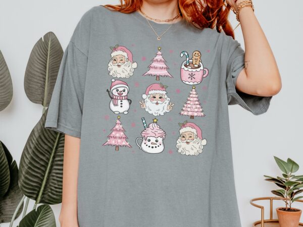 Comfort Colors® Pink Christmas Tree Tshirt, Cute Christmas Vibes , Merry And Bright, Christmas Lights Shirt, Cute Christmas Gift For Women