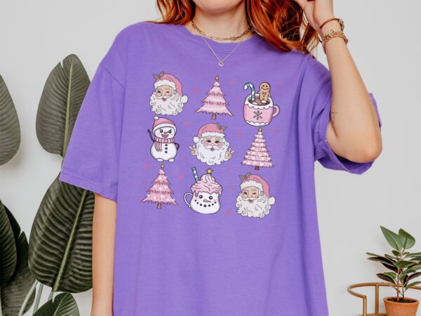 Comfort Colors® Pink Christmas Tree Tshirt, Cute Christmas Vibes , Merry And Bright, Christmas Lights Shirt, Cute Christmas Gift For Women